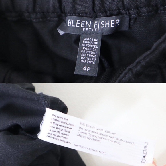 Eileen Fisher Size 4 Petite Tencel Linen Button Front Pants Straight Leg Black - Picture 3 of 8